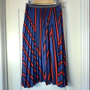 AMERICANINO Pleated Midi Skirt Blue Red Black Vintage 90s Graphic Size 8